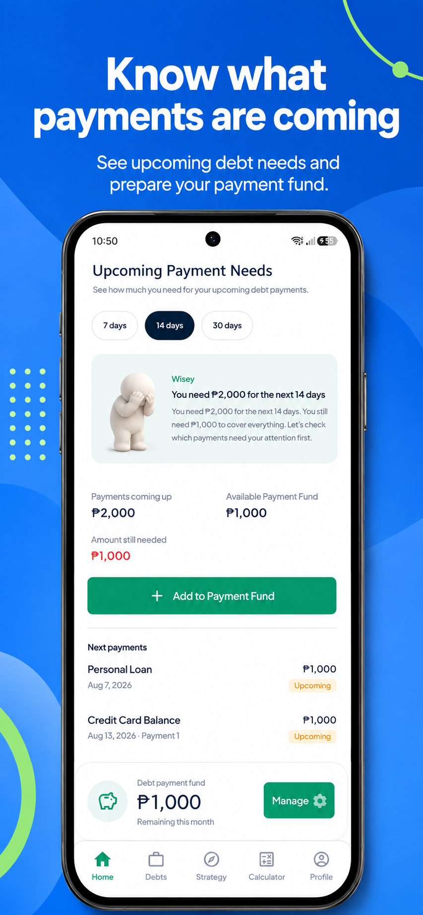 Upcoming payment needs and prepared payment fund